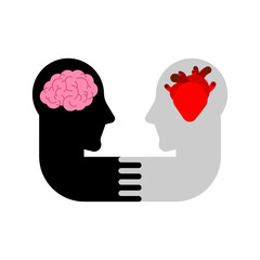 Heart and brain in two head. Mind or feelings concept.