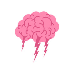 Brainstorm symbol. Brains and lightning icon.