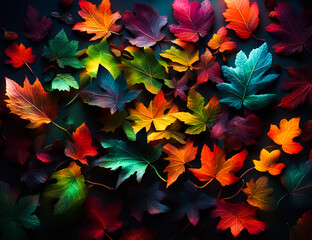 Colorful luminescent leaves. Edited AI generated image  - 748647502