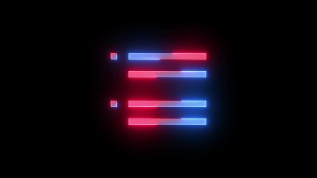 Neon show results icon blue red color glowing animation black background