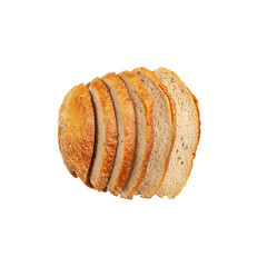 Isolated handmade fresh rye bread cut into slices on transparent background. Homemade natural rye baking. Healthy natural product