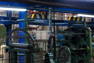 Production of cable wire at cable factory close up