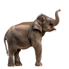 side-view_cute_young_indian_elephant_trunk_upwards_white_background_ai_generated