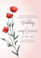 Elegant hand painted poppies wedding invitation design - 748649571