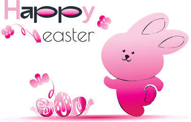 Easter banner. Trendy Easter design with typography, hand-drawn strokes and dots, eggs and rabbit in pastel colors. Modern minimalistic style. 