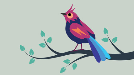 Bird on a Branch Flat Style. Birds nature and animals concept vector