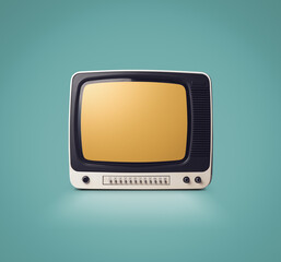 Vintage analog TV on green background
