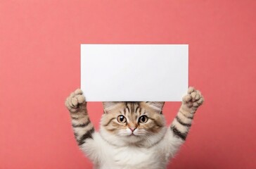 funny pet cat showing a placard isolated on white background blank web banner template and copy space