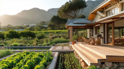 A Cape Town craftsman house, with a vineyard-facing veranda and a sustainable aquaponics garden - obrazy, fototapety, plakaty