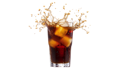 glass of cola with big splash isolated on transparent background 
