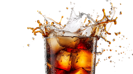glass of cola with big splash isolated on transparent background 