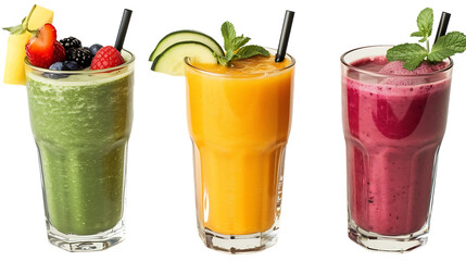 glasses of fresh smoothie on transparent background 