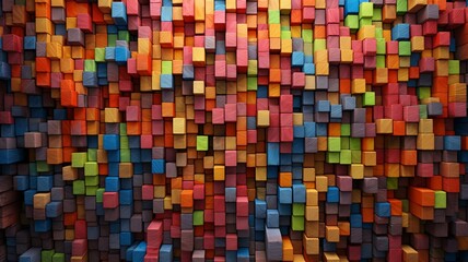 Symmetrical pattern of colorful cubes on wall, creating fun art