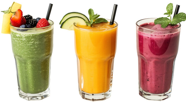 glasses of fresh smoothie on transparent background 