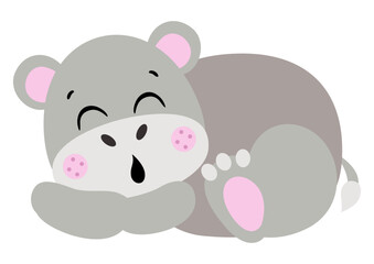 Cute hippo sleeping isolated on white