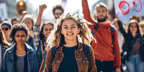 A group of activists marching together for a common cause, representing diverse backgrounds.