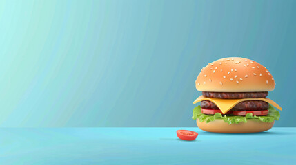 American cheese burger illustration isolated on blue