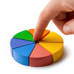 Obraz premium hand holding a graph, hand building the chart, hand pointing the wooden chart.