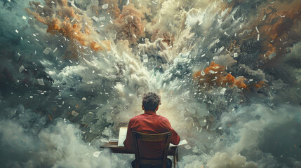 Fototapeta premium A man is sitting at a desk in front of a computer