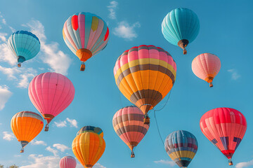Colorful hot air balloons flying in the blue sky