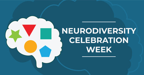 Neurodiversity Celebration Week. Vector banner. Colored geometric shapes to show brain structure differences.