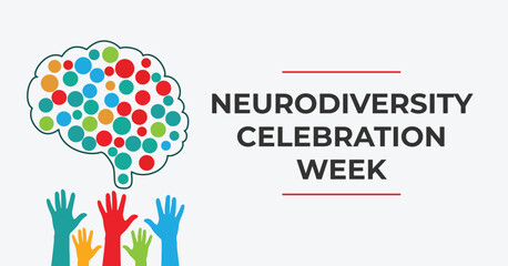 Neurodiversity Celebration Week. Vector banner. Colored dots show brain structure differences.