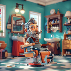 Barbershop and barber chair. Funny Barber ready to wor