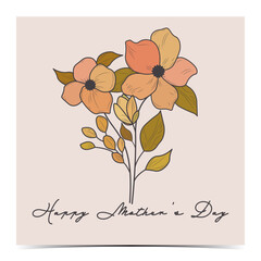 Mother's Day poster, greeting card, label, flyer, banner with a vintage style floral bouquet in orange and green color palette