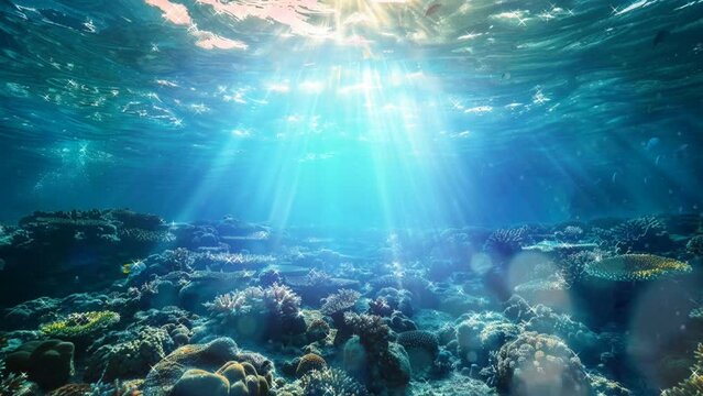 underwater view of a coral reef, background, seamless looping, animation video, 4k, generative Ai, footage