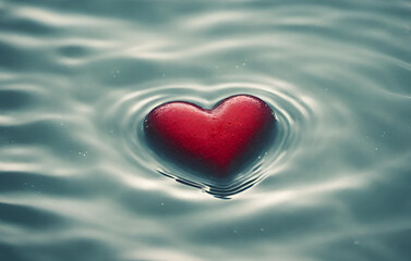 heart shaped water, A Red Heart Floating In A Pool Of Water, Red volumetric heart under water 3d
