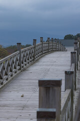 日本　青森県北津軽郡にある津軽富士見湖に架かる鶴の舞橋
