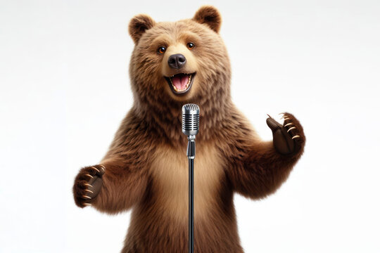 Singing bear isolated on white background. ai generative