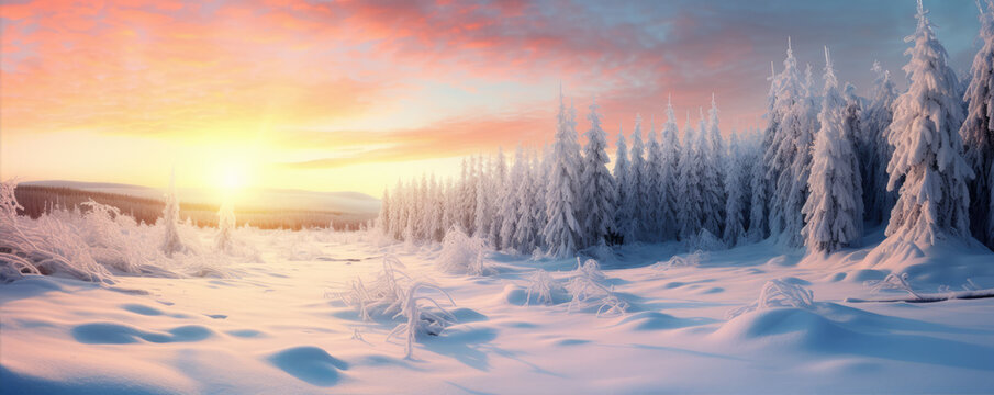 Winter snowy mountain with river in snow landscape.
