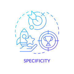 Specificity blue gradient concept icon. Employee recognition criteria. Performance appreciation. Boost morale. Round shape line illustration. Abstract idea. Graphic design. Easy to use
