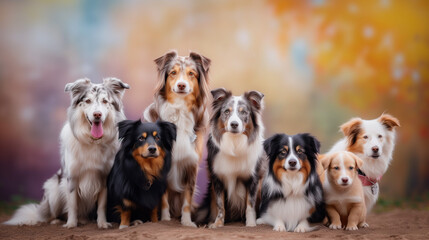 Group of various dogs background
