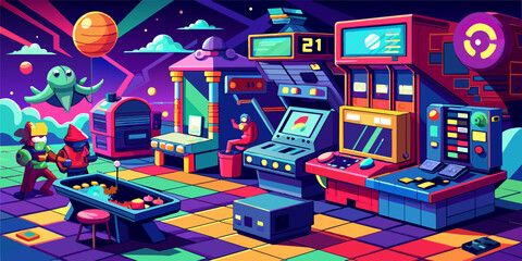 Nostalgic Retro Arcade Vector - Vintage Gaming Bliss