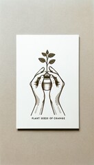 Planting seeds of hope: Line art hands holding seedling