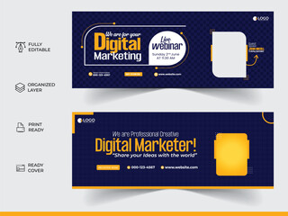 Set of digital marketing web banner template live webinar vector blue color design suitable for social media background illustration