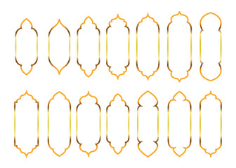 Collection of elements in the oriental style of Ramadan Kareem and Eid Mubarak, Islamic windows, arches, doors, mosque domes.