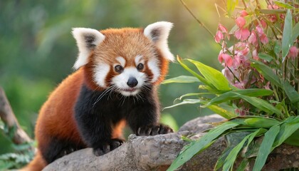 Fototapeta premium A cute panda in nature, beautiful red color animal 