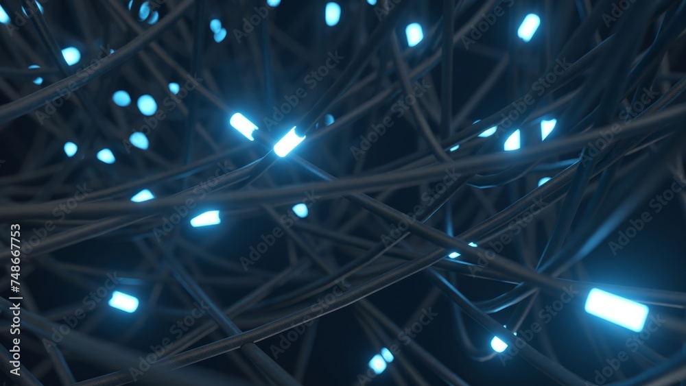 Sticker tangled wires with glowing blue lights, creating a complex network.