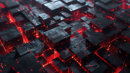 Abstract 3D rendering of a glowing red circuit board. Futuristic technology concept.