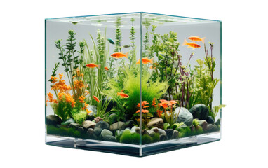 This photo showcases a fish tank brimming with lush green plants and various rocks. The plants provide oxygen for the fish while the rocks serve as hiding spots and decoration.