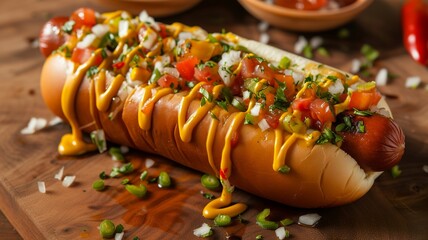 an artificial intelligence image of a delicious hotdog - obrazy, fototapety, plakaty