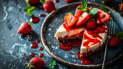 Delicious cheesecake with strawberry