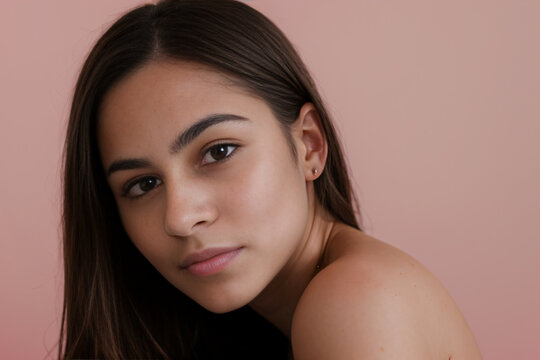 portrait of latin woman with smooth skin, skin care concept