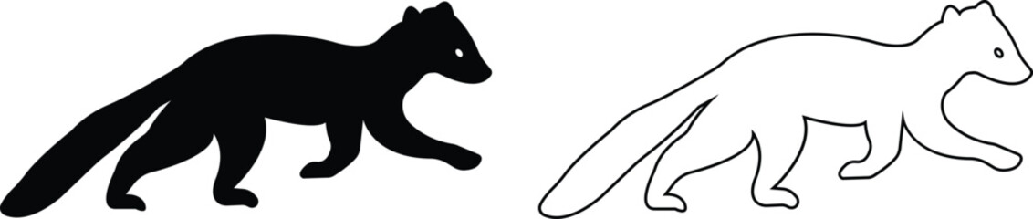 Marten silhouettes. marten icon set from animals element collection wildlife outline vector isolated on transparent background. Line and flat black icon marten sign, symbol for web and mobile