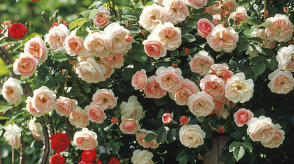 David Austin Eden climbing rose in full bloom - obrazy, fototapety, plakaty