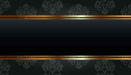 Premium black casino background with golden frame and floral seamless ornament