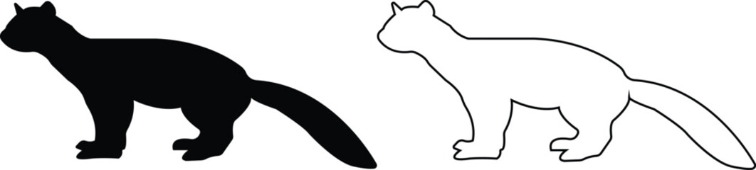Marten silhouettes. marten icon set from animals element collection wildlife outline vector isolated on transparent background. Line and flat black icon marten sign, symbol for web and mobile